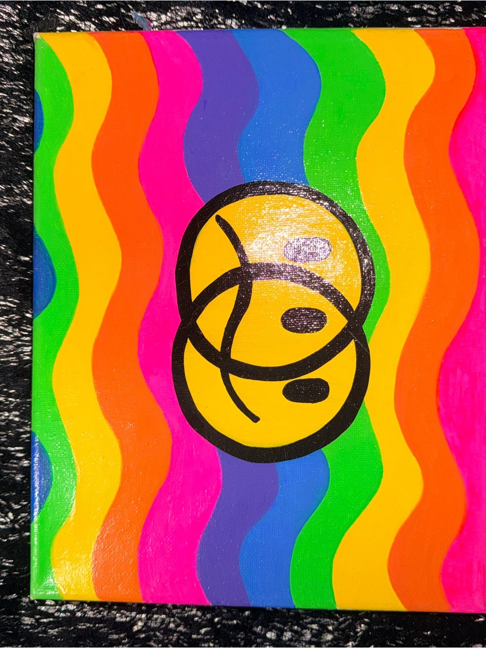 Bright Rainbow Wavy Smile Art Canvas - Yellow Faces